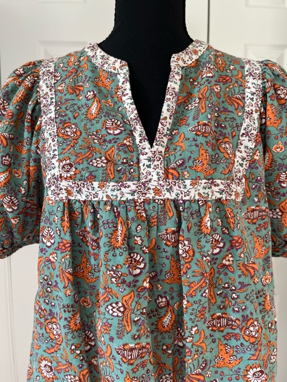 Universal Thread Cotton Linen Floral Peasant Top XS - Picture 2 of 7